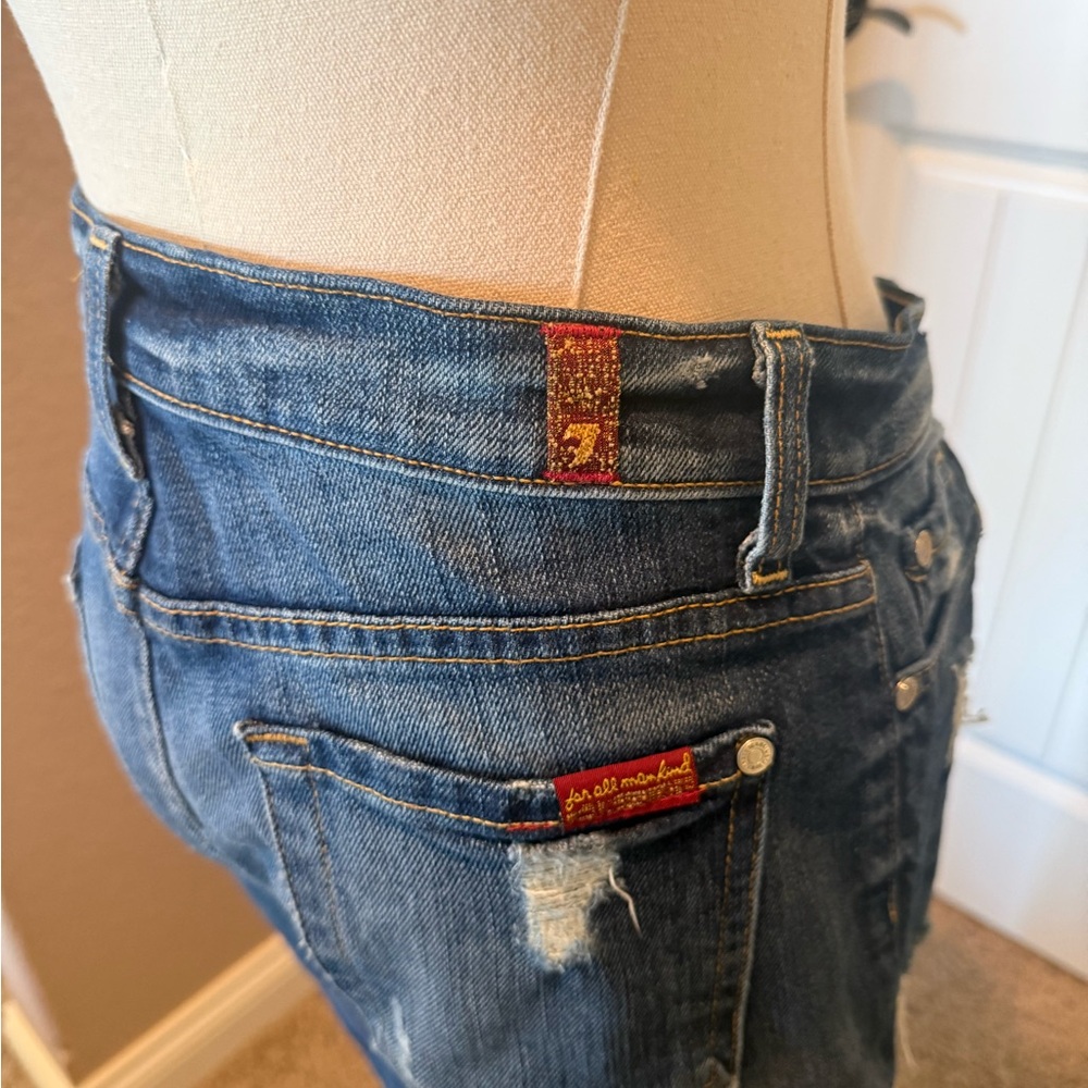 7 For All Mankind Dark Blue Distressed The Skinny Jeans - Picture 4 of 6